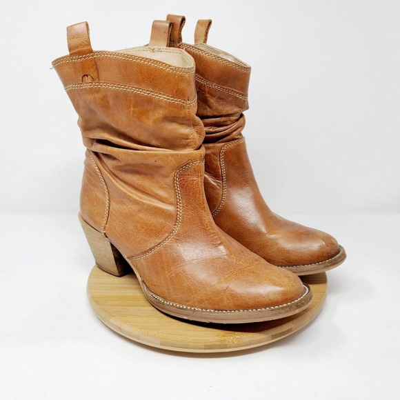 dingo Shoes - Dingo Boots Womens 9 Brown Leather Slouch Western Cowboy Heeled Pull On
